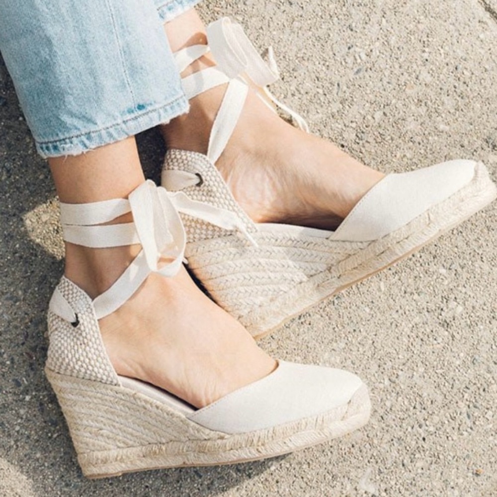 Soludos Cream Espadrille Wedge Ankle Tie Sandals - Picture 3 of 13